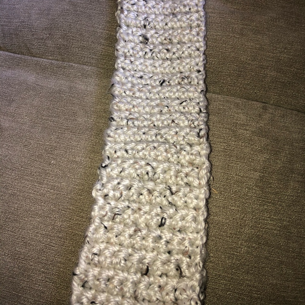 Oatmeal colored crochet scarf